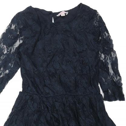 Miss Evie Girls Blue Polyester A-Line Size 9 Years Round Neck Button