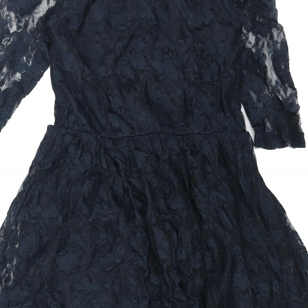 Miss Evie Girls Blue Polyester A-Line Size 9 Years Round Neck Button