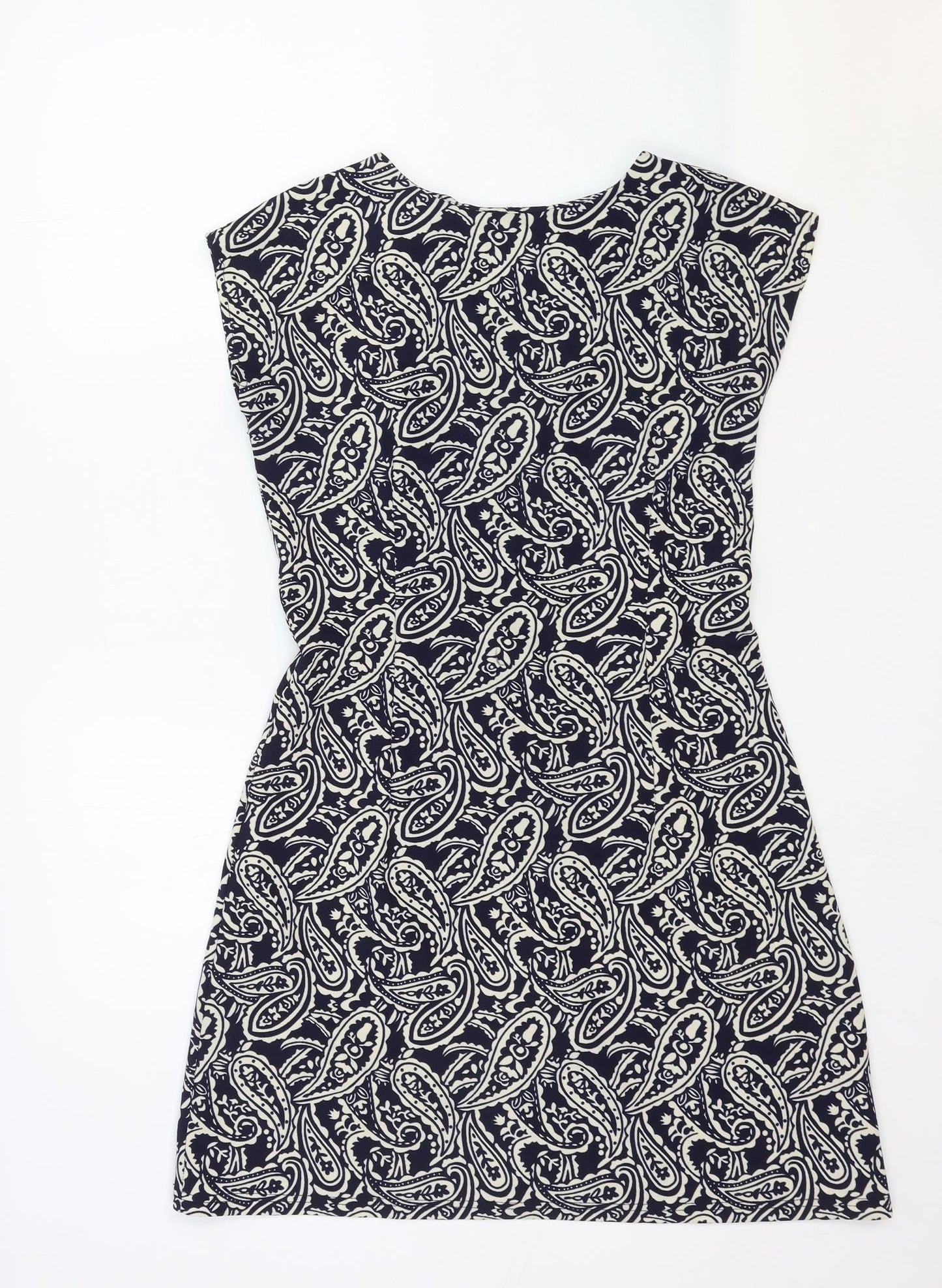 Mela London Womens Blue Paisley Polyester A-Line Size 10 Boat Neck Zip