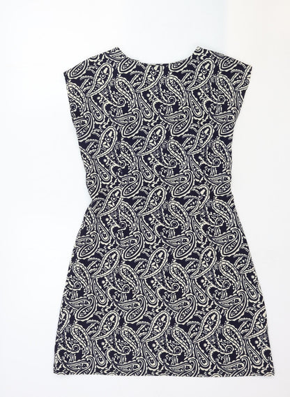 Mela London Womens Blue Paisley Polyester A-Line Size 10 Boat Neck Zip