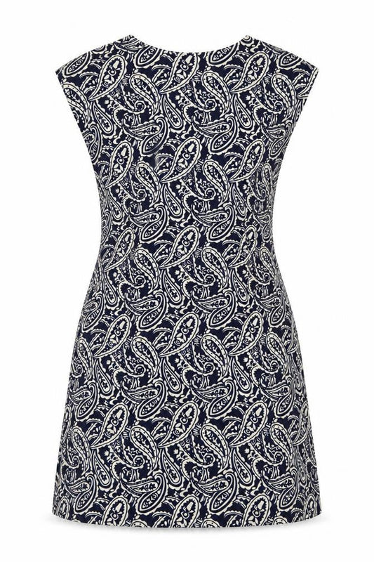 Mela London Womens Blue Paisley Polyester A-Line Size 10 Boat Neck Zip