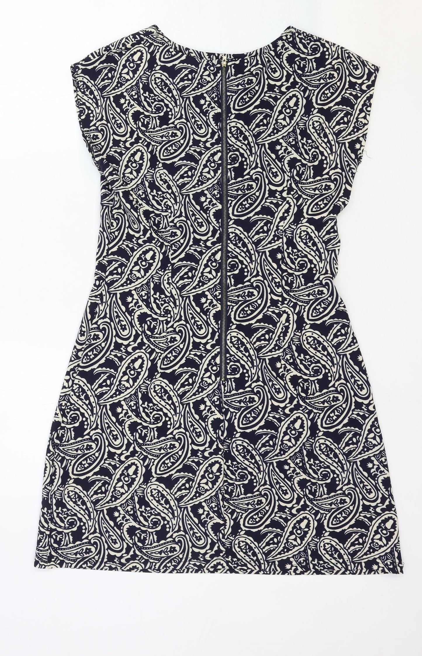 Mela London Womens Blue Paisley Polyester A-Line Size 10 Boat Neck Zip