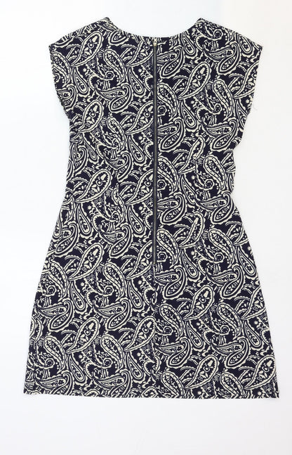 Mela London Womens Blue Paisley Polyester A-Line Size 10 Boat Neck Zip