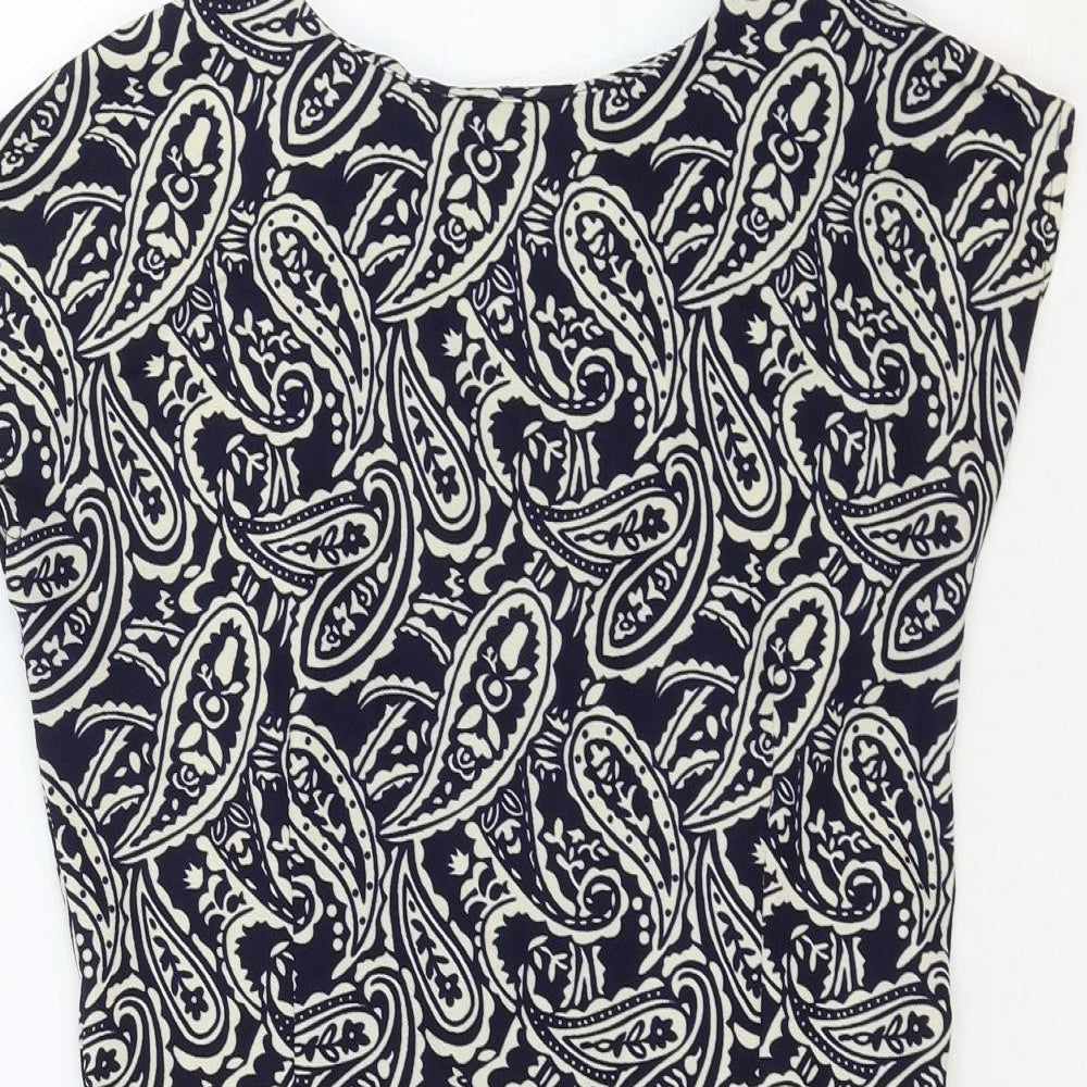 Mela London Womens Blue Paisley Polyester A-Line Size 10 Boat Neck Zip