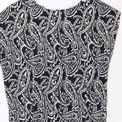 Mela London Womens Blue Paisley Polyester A-Line Size 10 Boat Neck Zip