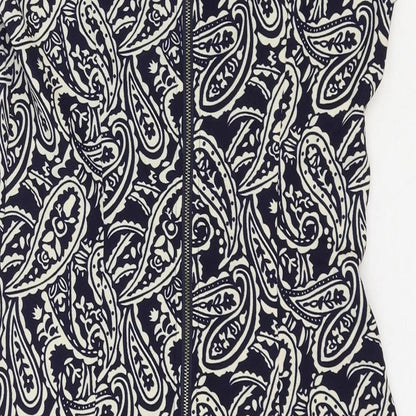 Mela London Womens Blue Paisley Polyester A-Line Size 10 Boat Neck Zip