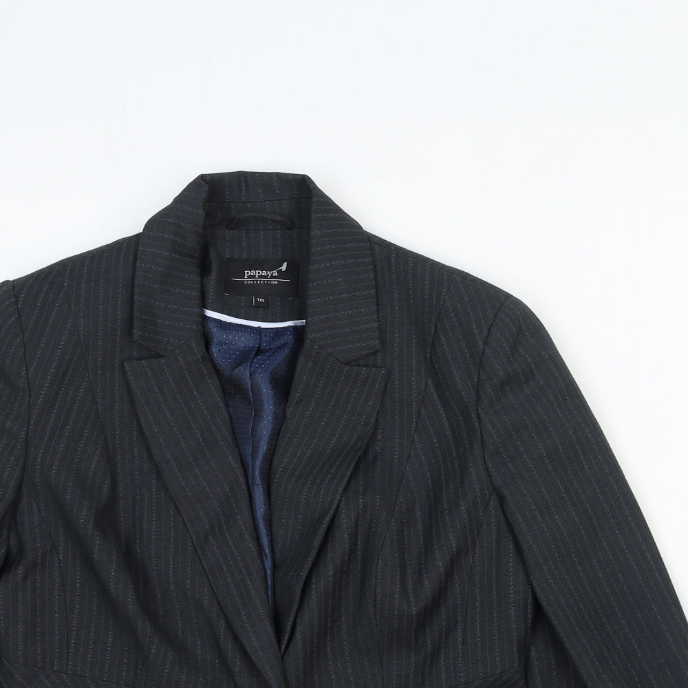 Papaya Womens Grey Striped Cotton Jacket Blazer Size 10