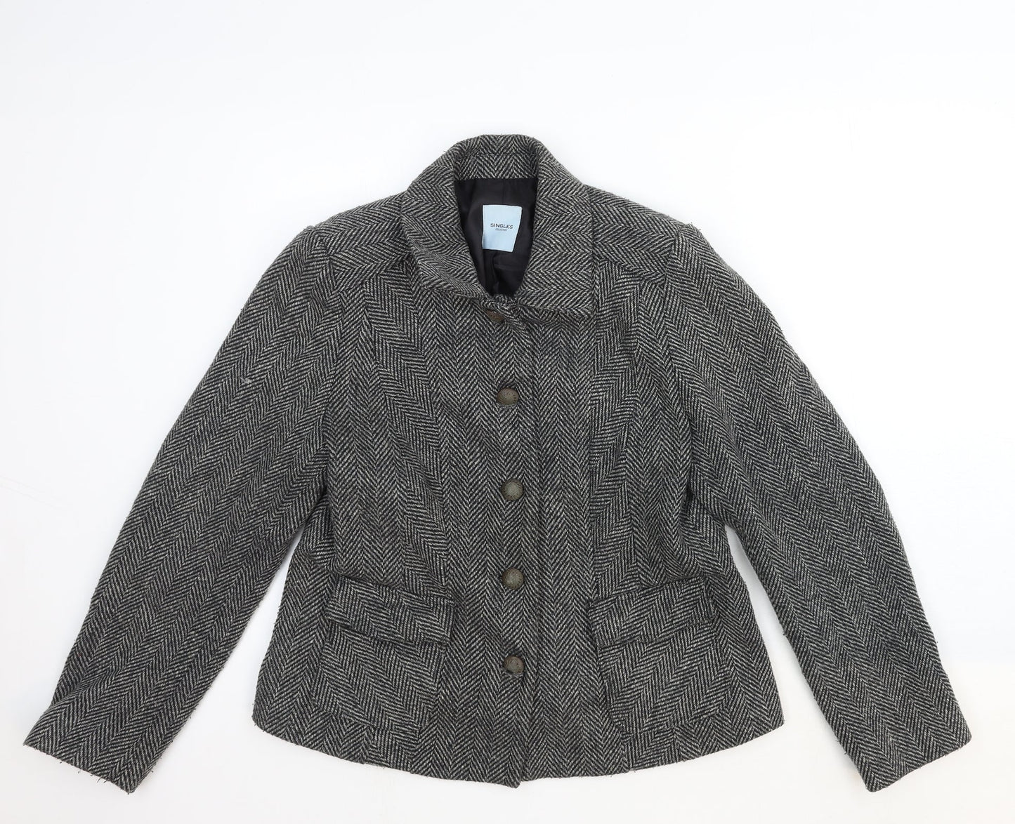 Singles Womens Grey Geometric Jacket Blazer Size 16 Button