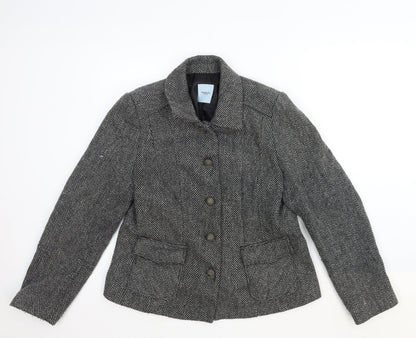 Singles Womens Grey Geometric Jacket Blazer Size 16 Button