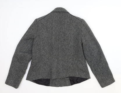 Singles Womens Grey Geometric Jacket Blazer Size 16 Button
