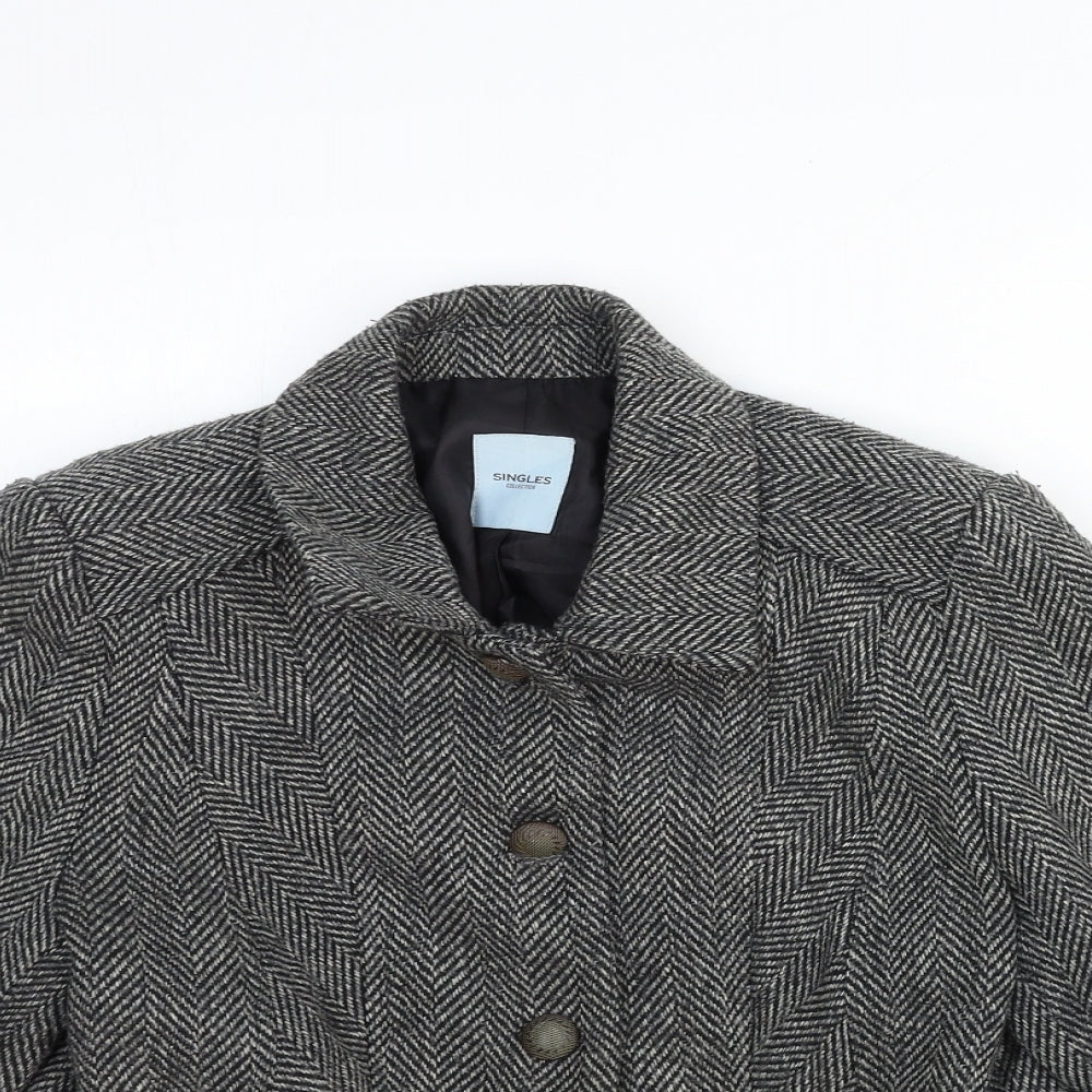 Singles Womens Grey Geometric Jacket Blazer Size 16 Button