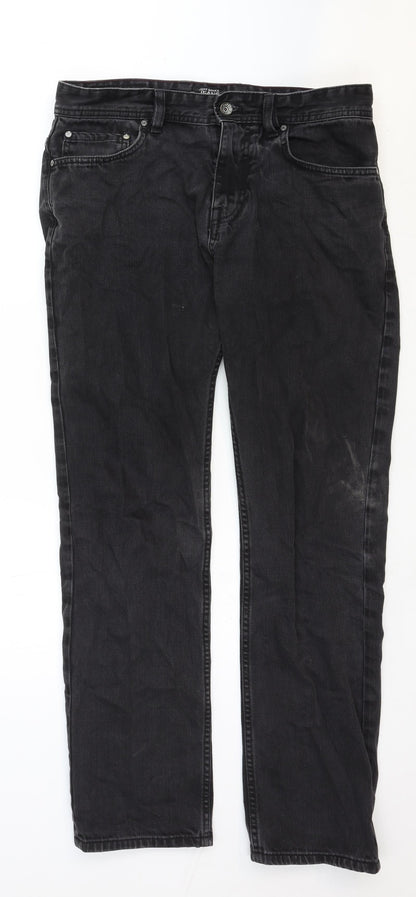 Jeff Banks Mens Black Cotton Straight Jeans Size 34 in Regular Zip