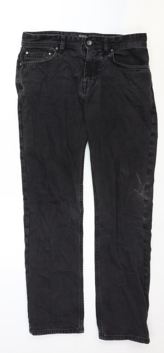 Jeff Banks Mens Black Cotton Straight Jeans Size 34 in Regular Zip