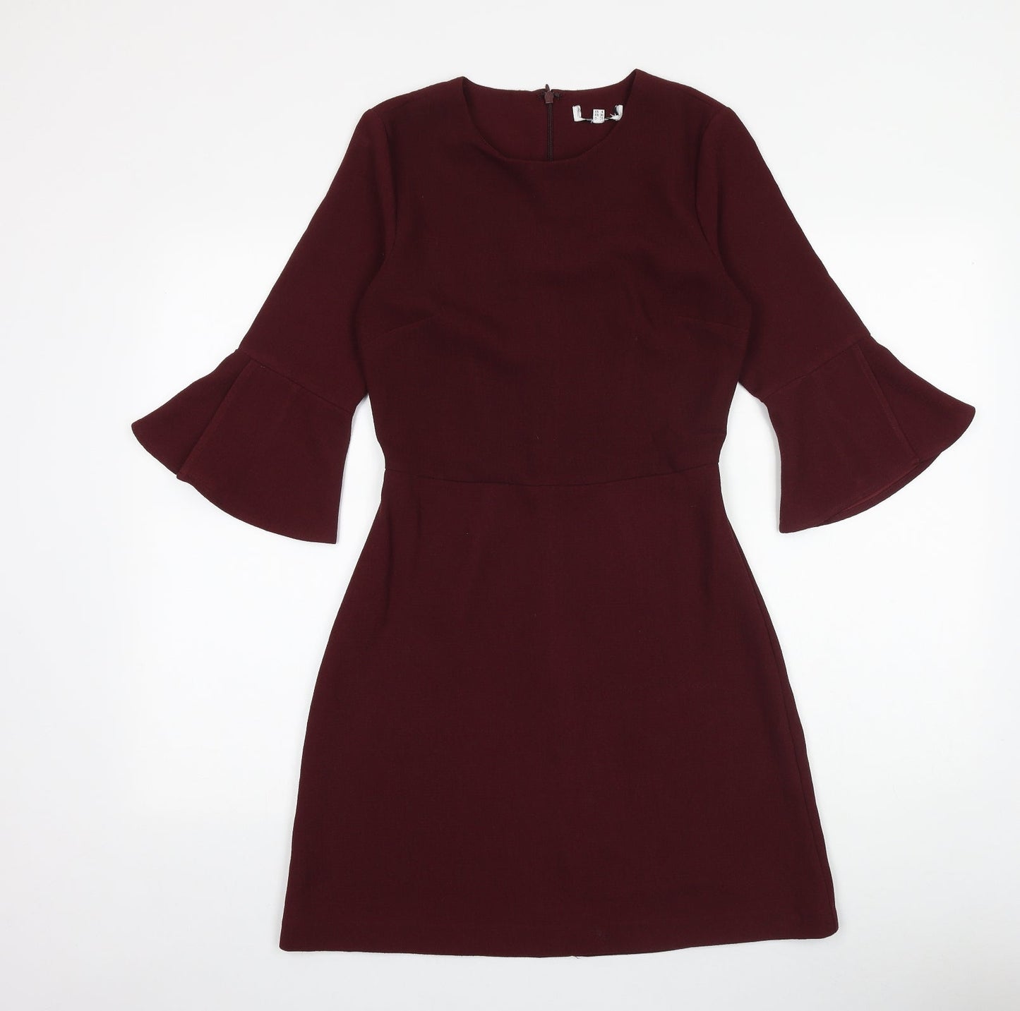 Preworn Womens Purple Polyester A-Line Size 8 Scoop Neck Zip - Bell Sleeve