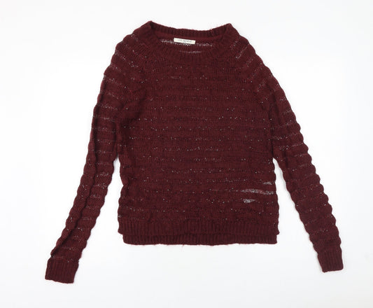 Love Knitwear Womens Purple Round Neck Acrylic Pullover Jumper Size 12