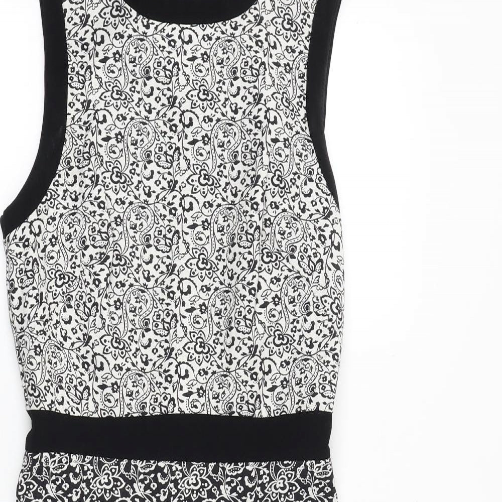 Miss Selfridge Womens Black Floral Polyester A-Line Size 4 Scoop Neck Zip