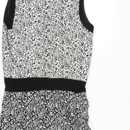 Miss Selfridge Womens Black Floral Polyester A-Line Size 4 Scoop Neck Zip