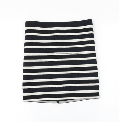 H&M Womens Black Striped Cotton Mini Skirt Size 6