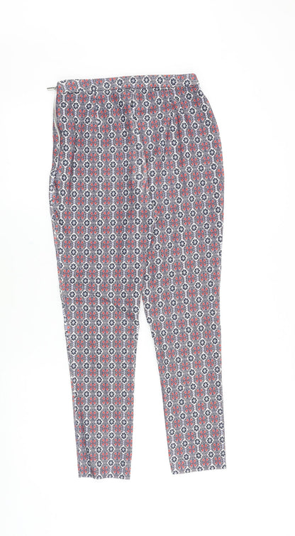 New Look Womens Multicoloured Geometric Viscose Trousers Size 10 Slim Zip