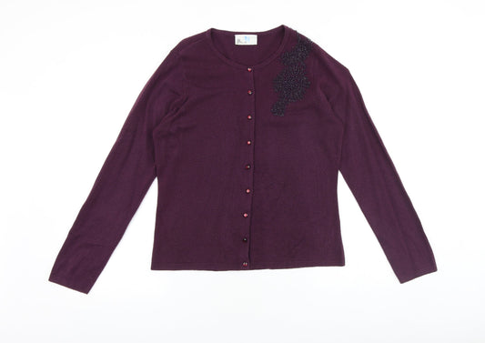 BHS Womens Purple Round Neck Acrylic Cardigan Jumper Size 10