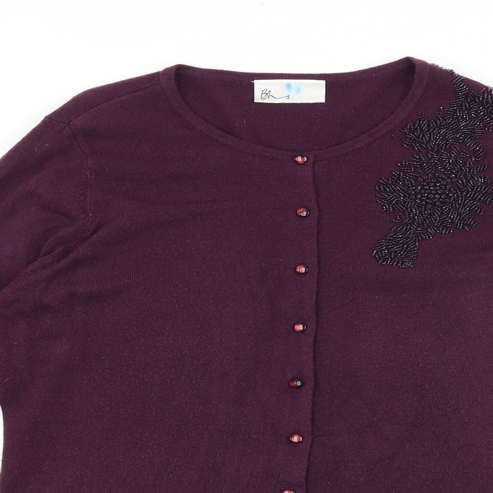 BHS Womens Purple Round Neck Acrylic Cardigan Jumper Size 10