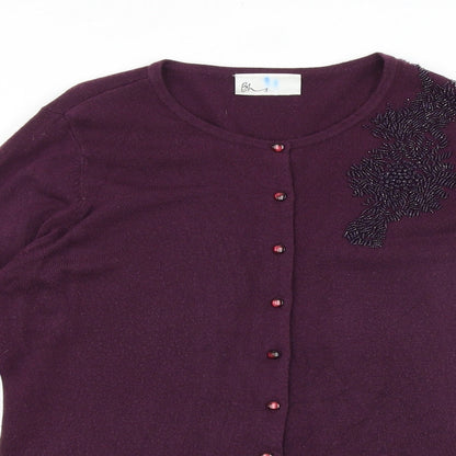 BHS Womens Purple Round Neck Acrylic Cardigan Jumper Size 10
