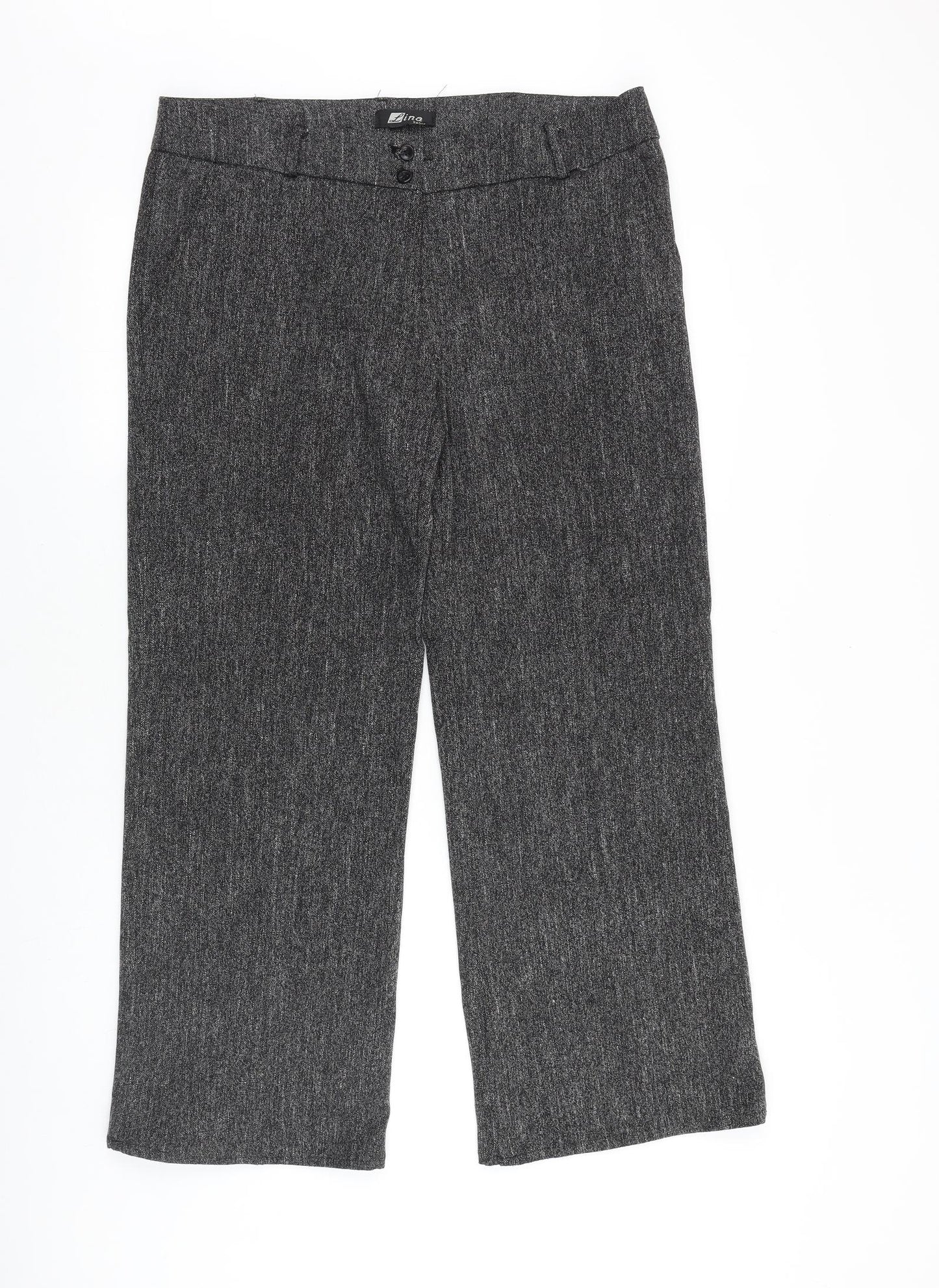 Lina Paris Womens Grey Geometric Viscose Trousers Size 36 in Regular Zip