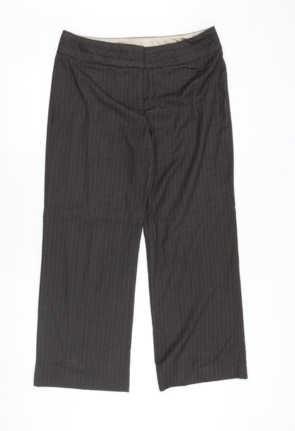 George Womens Brown Striped Cotton Trousers Size 14 Regular Zip