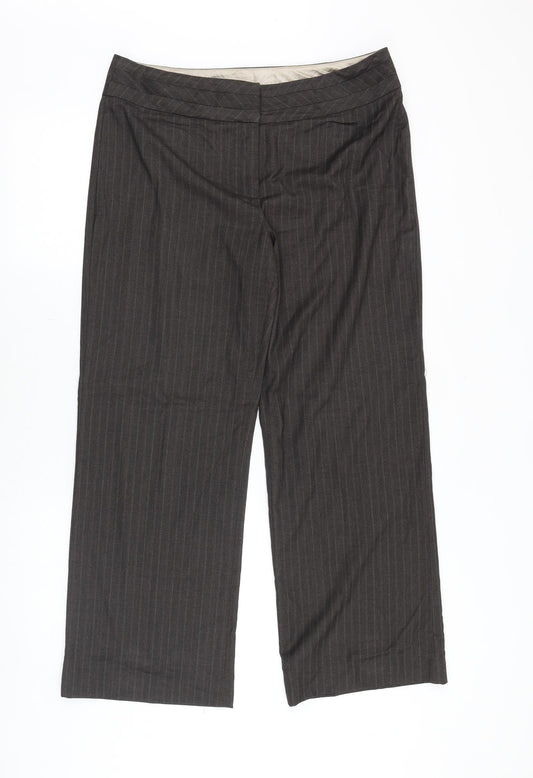 George Womens Brown Striped Cotton Trousers Size 14 Regular Zip