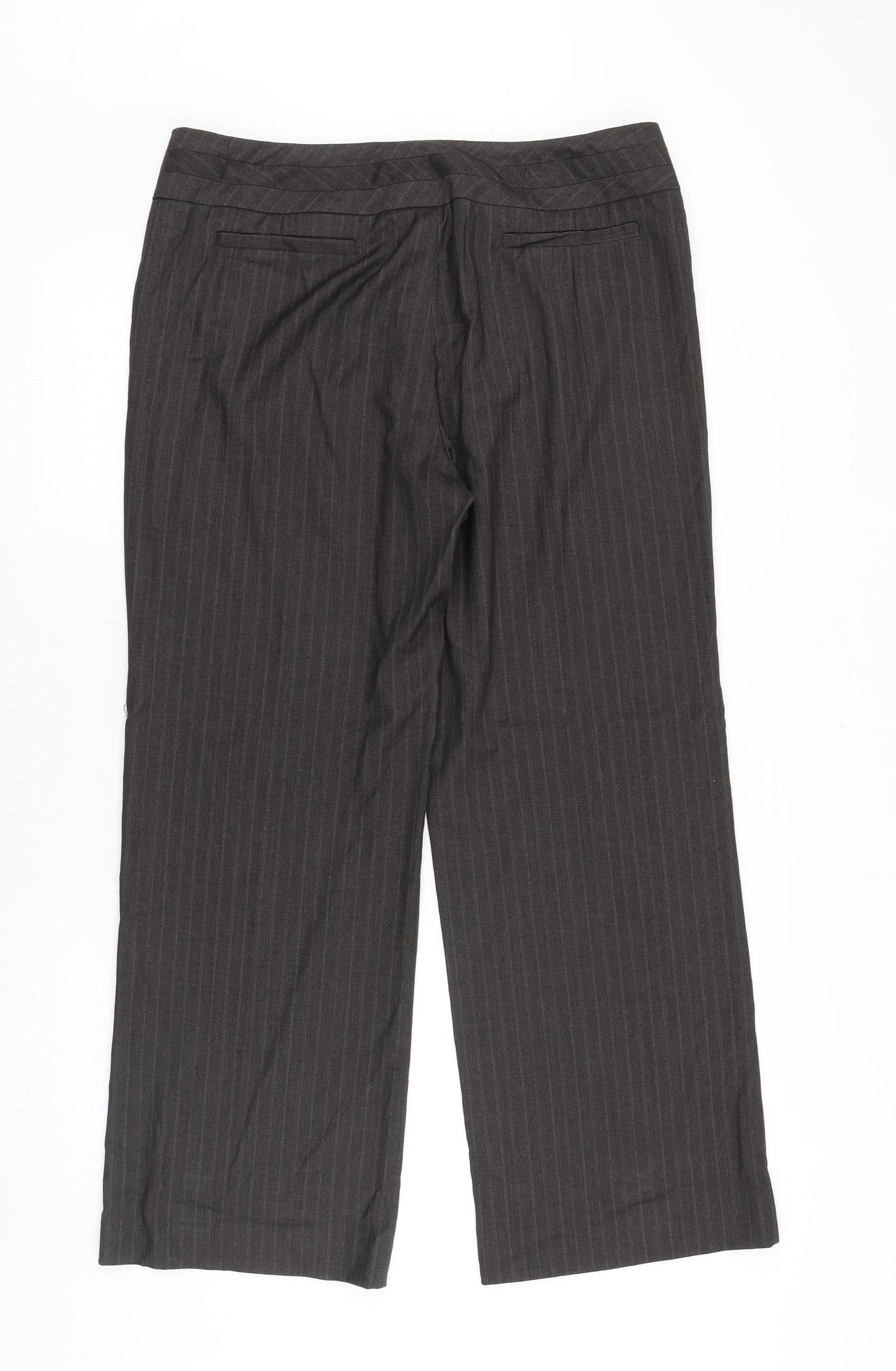 George Womens Brown Striped Cotton Trousers Size 14 Regular Zip
