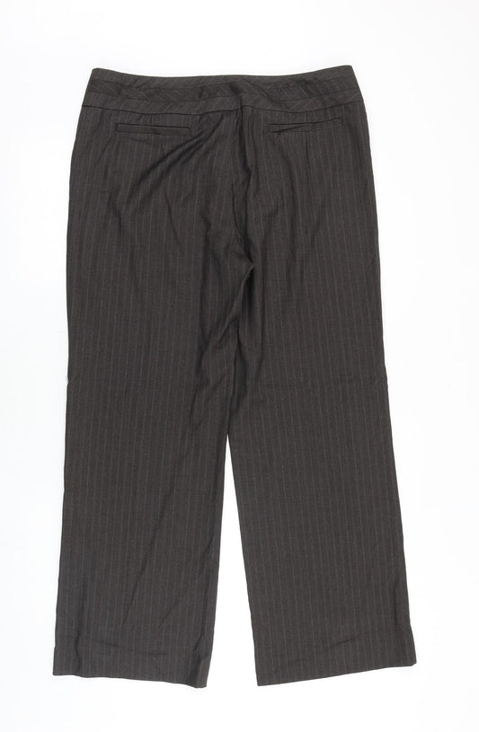George Womens Brown Striped Cotton Trousers Size 14 Regular Zip