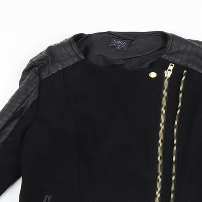 Marks and Spencer Womens Black Biker Jacket Size 8 Zip