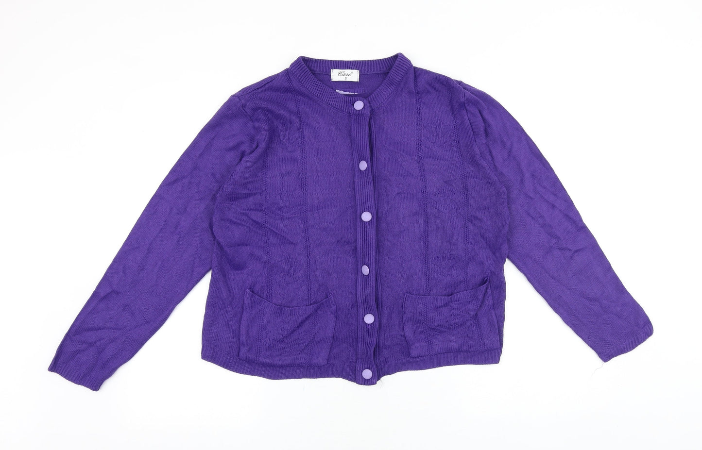 Clare Womens Purple Round Neck Acrylic Cardigan Jumper Size S