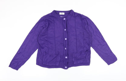 Clare Womens Purple Round Neck Acrylic Cardigan Jumper Size S