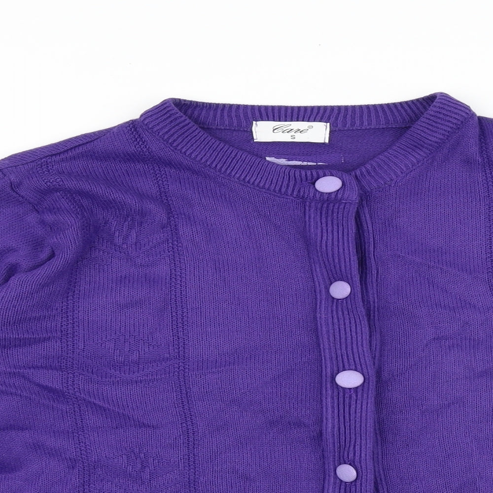 Clare Womens Purple Round Neck Acrylic Cardigan Jumper Size S