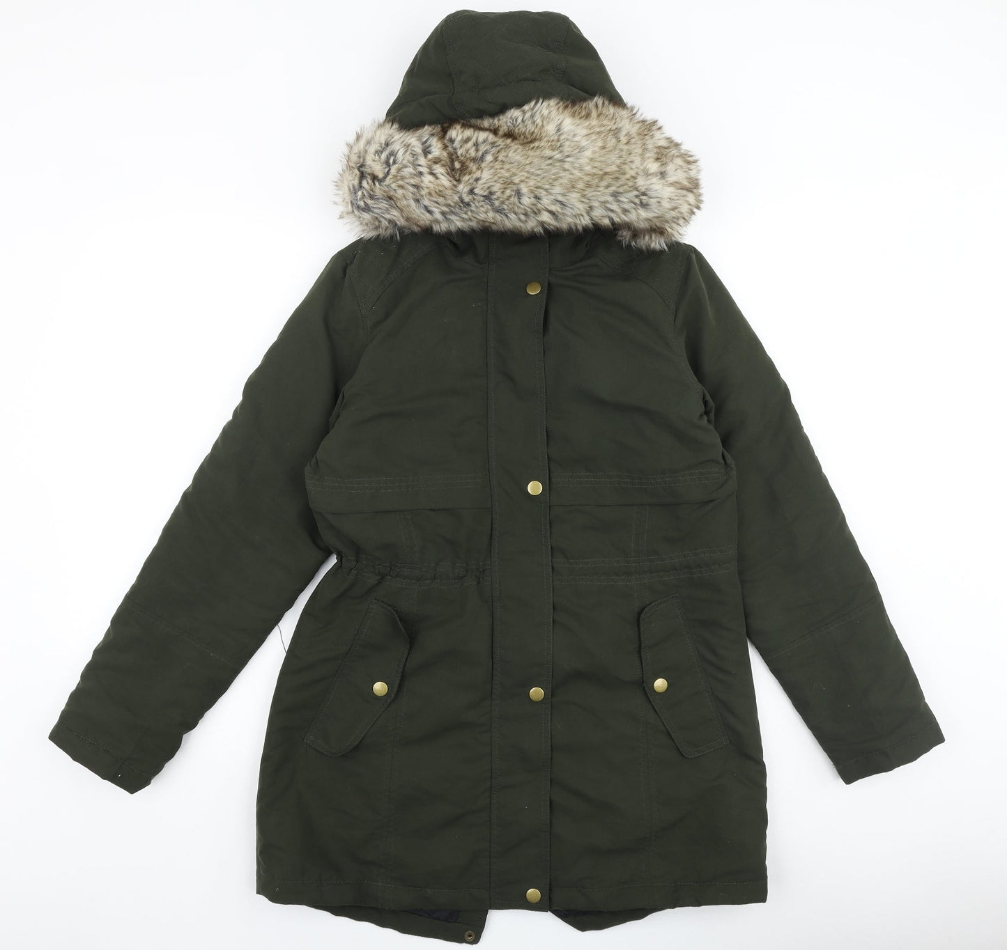 Avenue Womens Green Parka Coat Size 8 Zip
