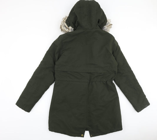 Avenue Womens Green Parka Coat Size 8 Zip