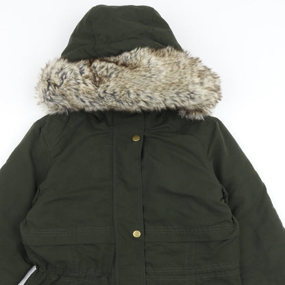 Avenue Womens Green Parka Coat Size 8 Zip
