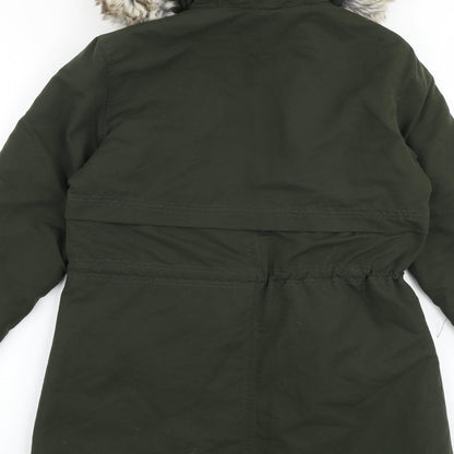 Avenue Womens Green Parka Coat Size 8 Zip