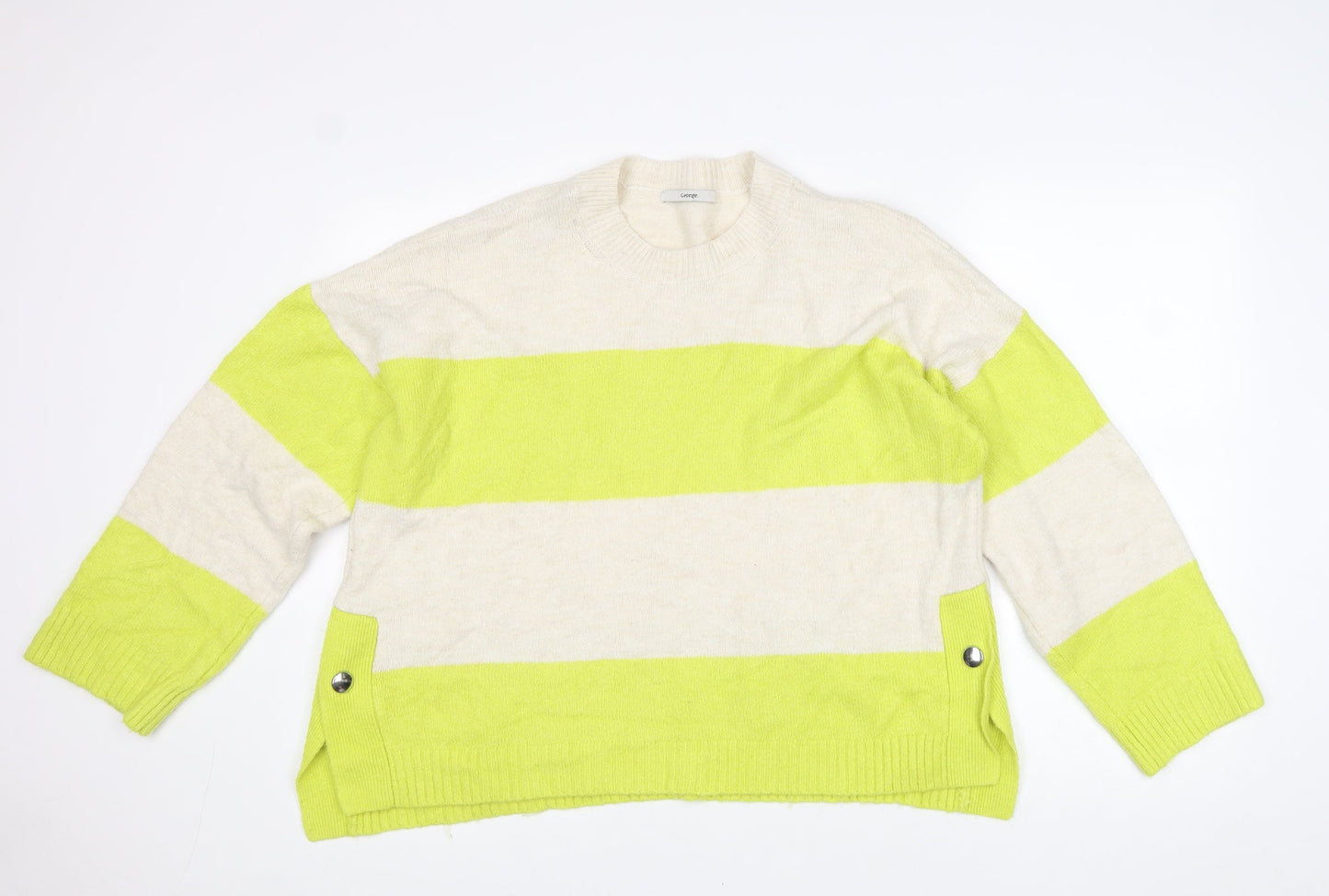 George Womens Yellow Round Neck Striped Cotton Pullover Jumper Size L