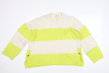 George Womens Yellow Round Neck Striped Cotton Pullover Jumper Size L