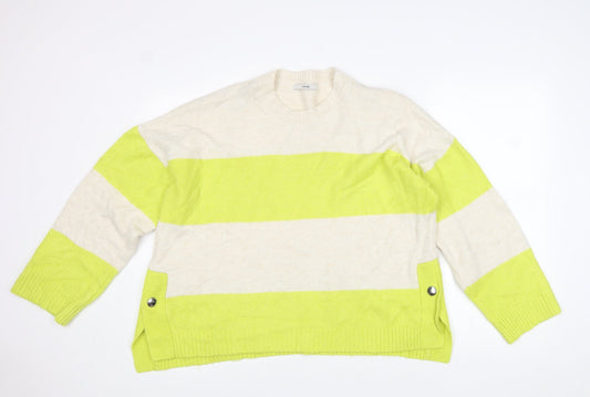 George Womens Yellow Round Neck Striped Cotton Pullover Jumper Size L