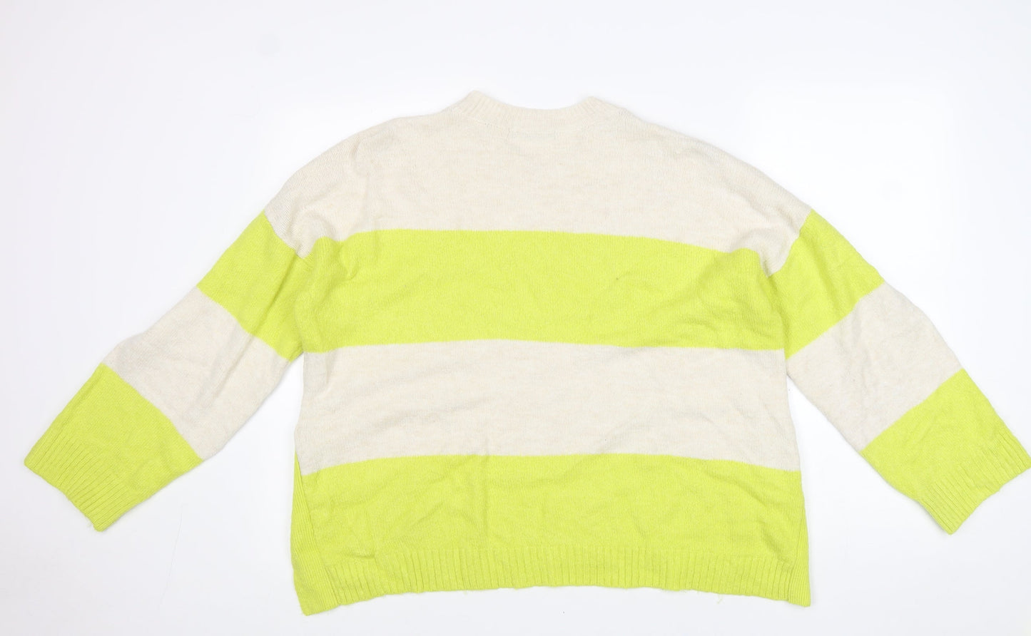 George Womens Yellow Round Neck Striped Cotton Pullover Jumper Size L