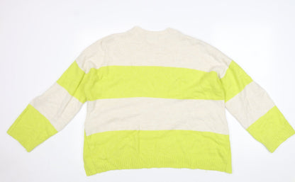 George Womens Yellow Round Neck Striped Cotton Pullover Jumper Size L