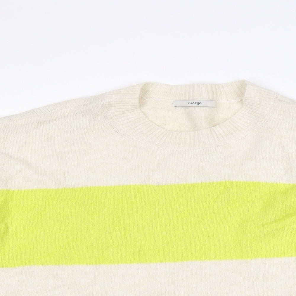 George Womens Yellow Round Neck Striped Cotton Pullover Jumper Size L