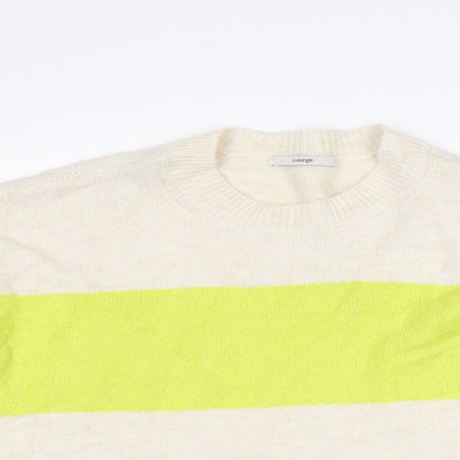 George Womens Yellow Round Neck Striped Cotton Pullover Jumper Size L
