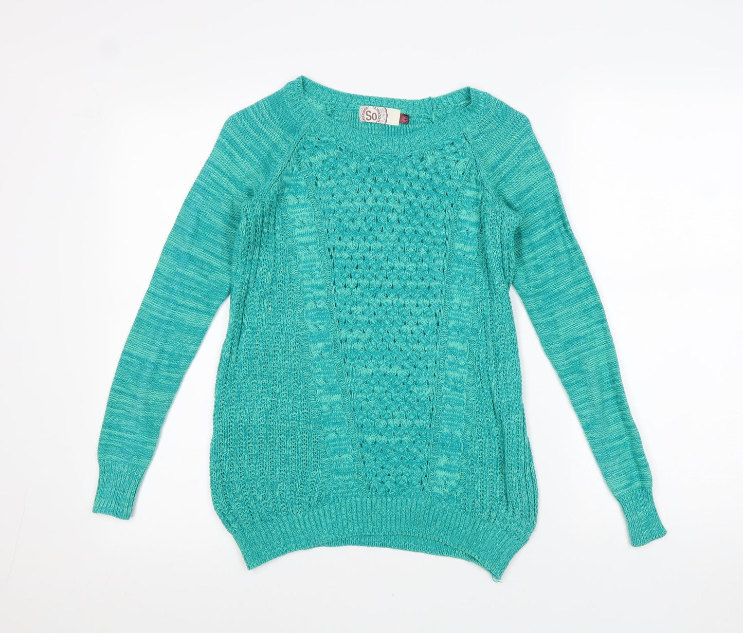 So Heritage Womens Green Round Neck Acrylic Pullover Jumper Size XS