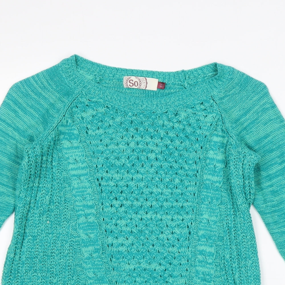 So Heritage Womens Green Round Neck Acrylic Pullover Jumper Size XS