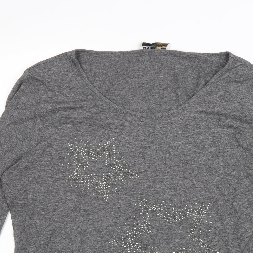 Creation L Womens Grey Cotton Basic T-Shirt Size 12 Scoop Neck - Stars