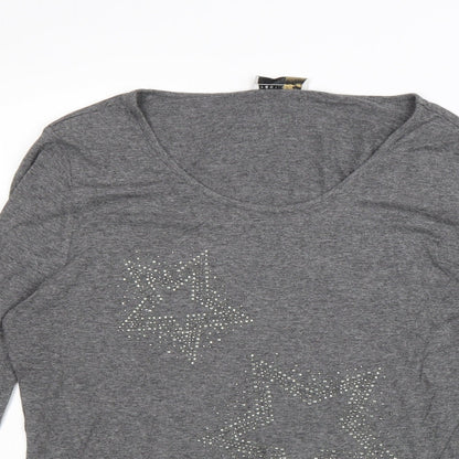 Creation L Womens Grey Cotton Basic T-Shirt Size 12 Scoop Neck - Stars